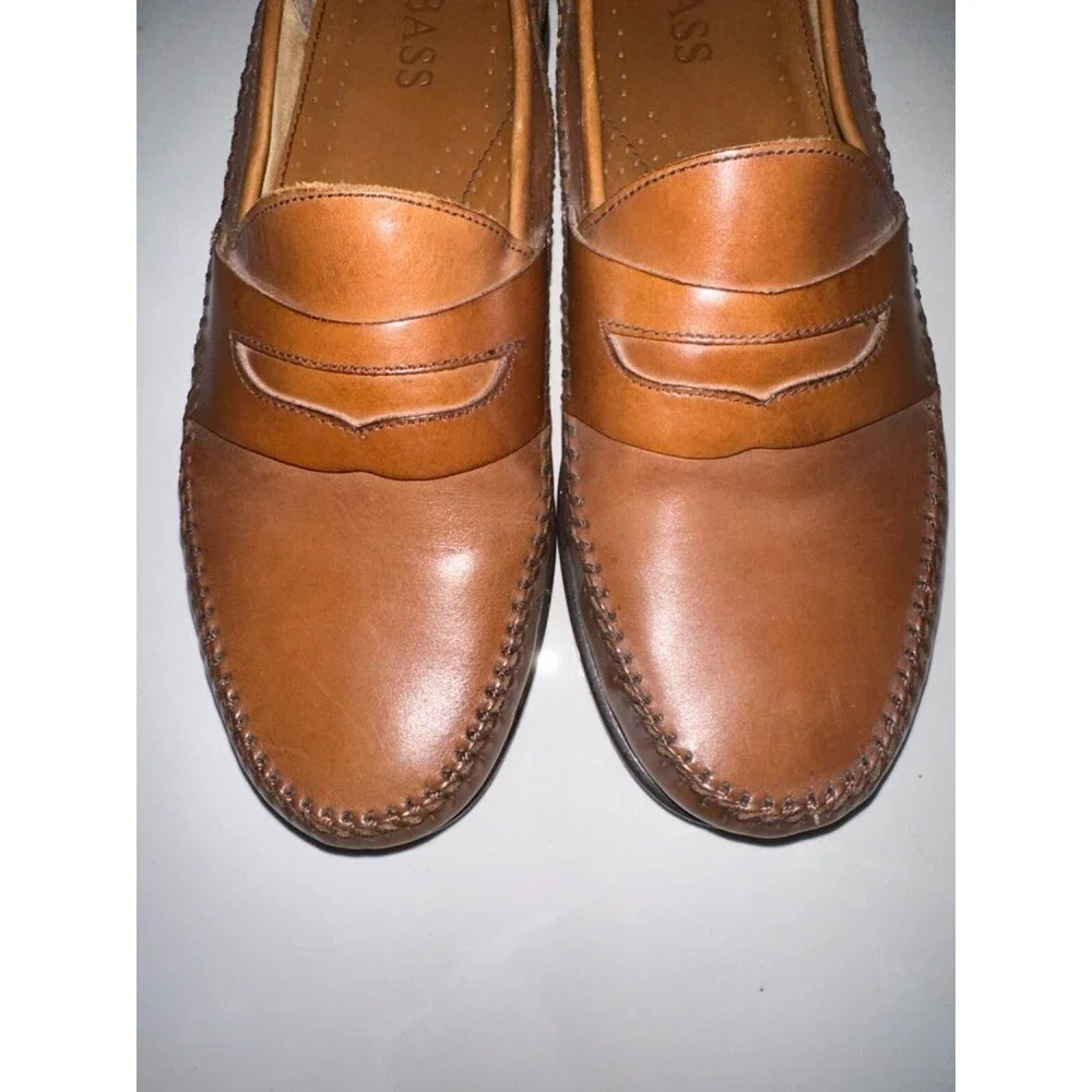 Bass Mens Reiss Size 8.5M Brown British Tan Leather Moc Penny Loafer Shoes Dress